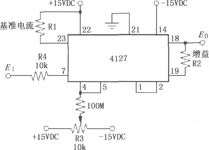 输入电压E1为负时的对数变换功能电路(对数放大