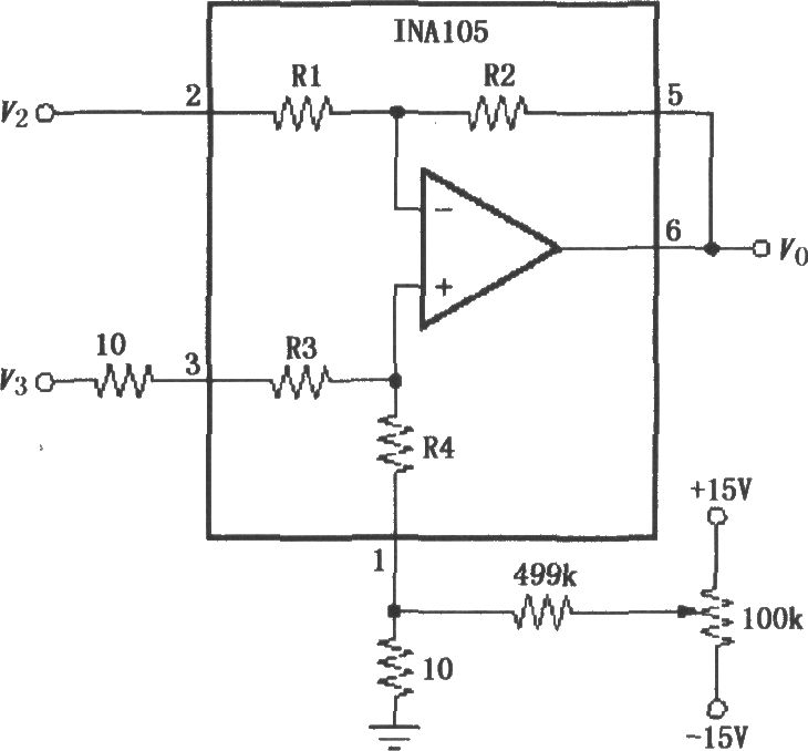 INA105可微调失调电压电路