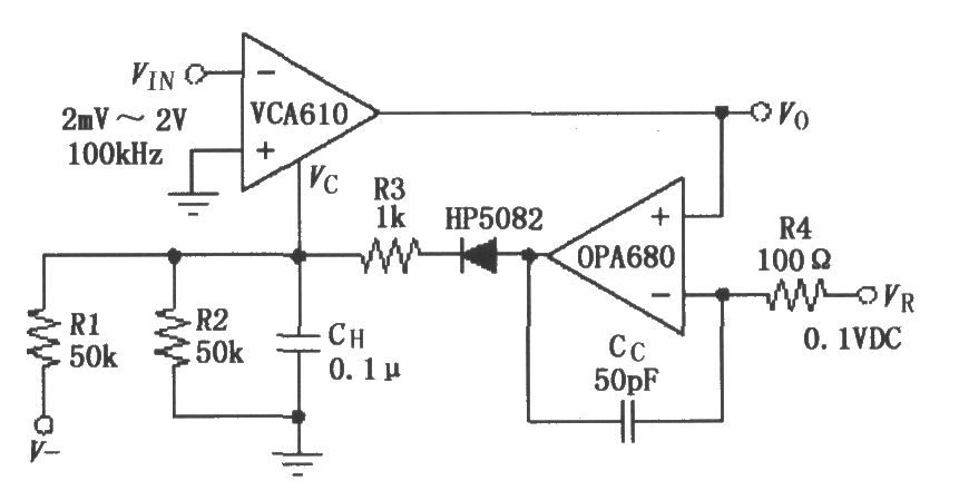 VCA610与运放OPA680构成的AGC电路