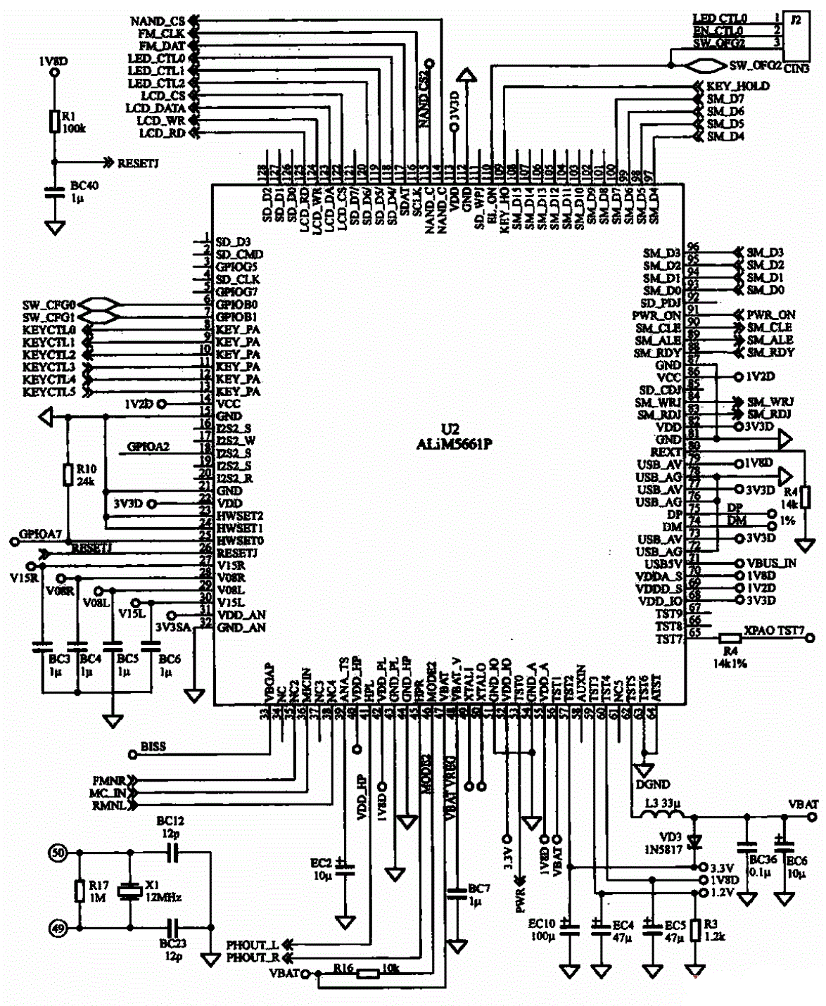 纽曼F99 MP3机的CPU和解码器电路结构