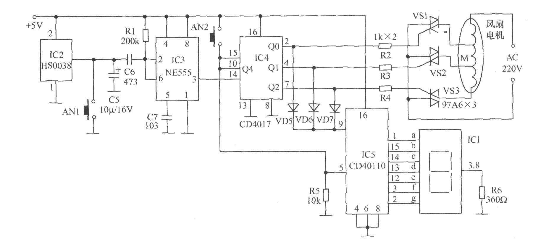 数码显示遥控电风扇电路