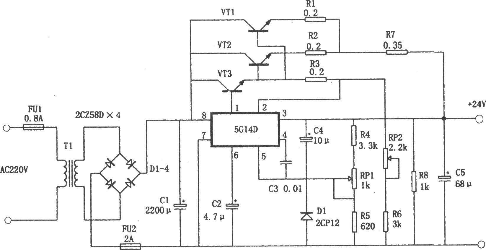 5G14D构成的 24V、1.9A稳压电源