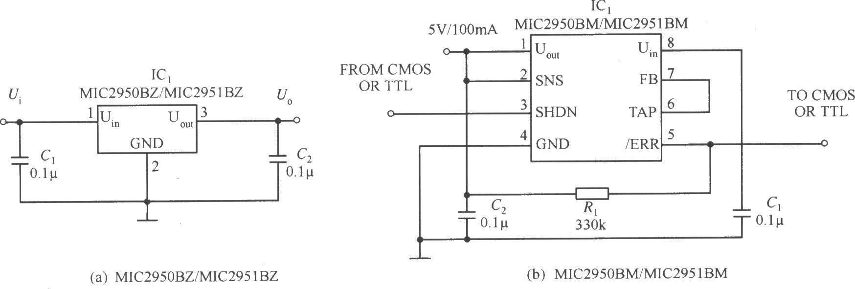 MIC2950／MIC2951构成的固定输出的稳压电源电路