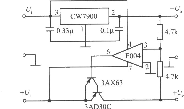 CW7900构成的跟踪式集成稳压电源电路(正电压跟踪负电压)