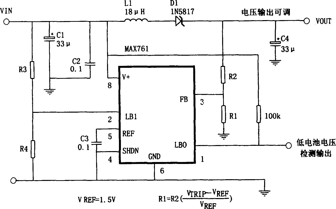 MAX761构成的可调输出升压电源