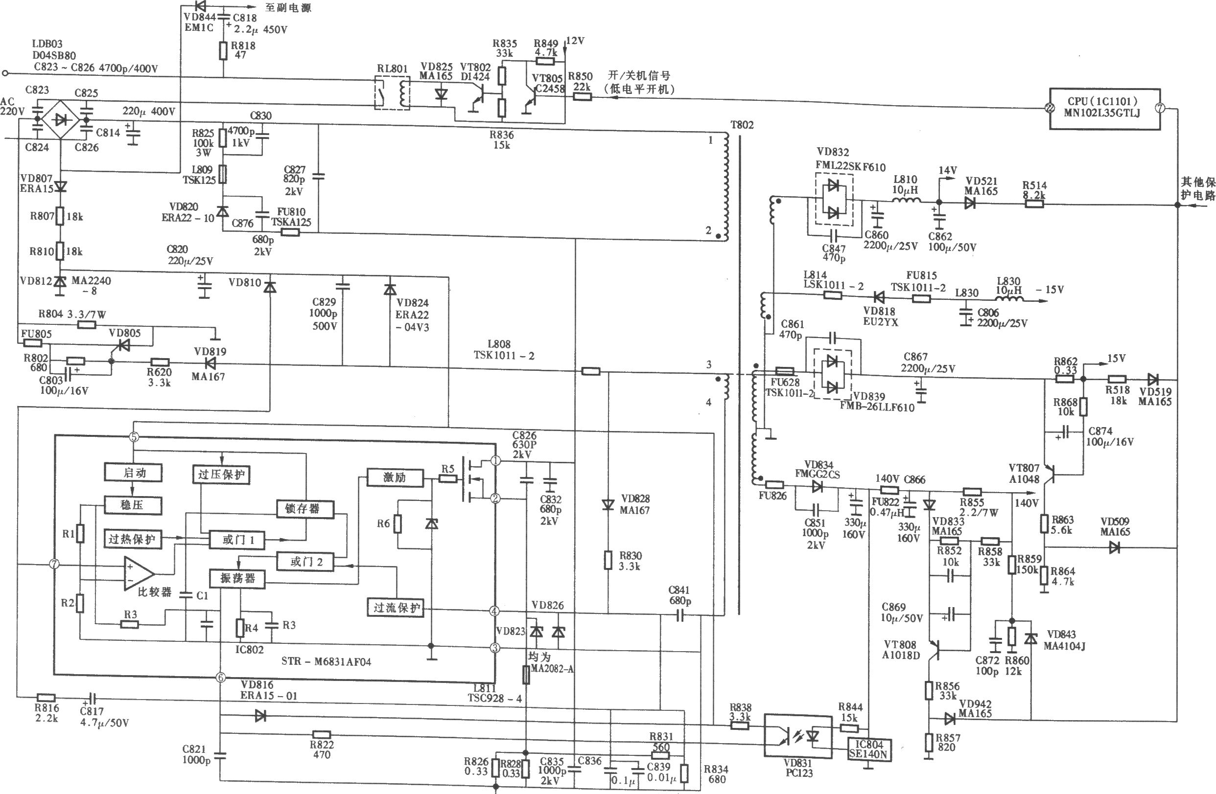 松下TC-29P100G信频彩电开关电源(STR-M683Laf04) 电路