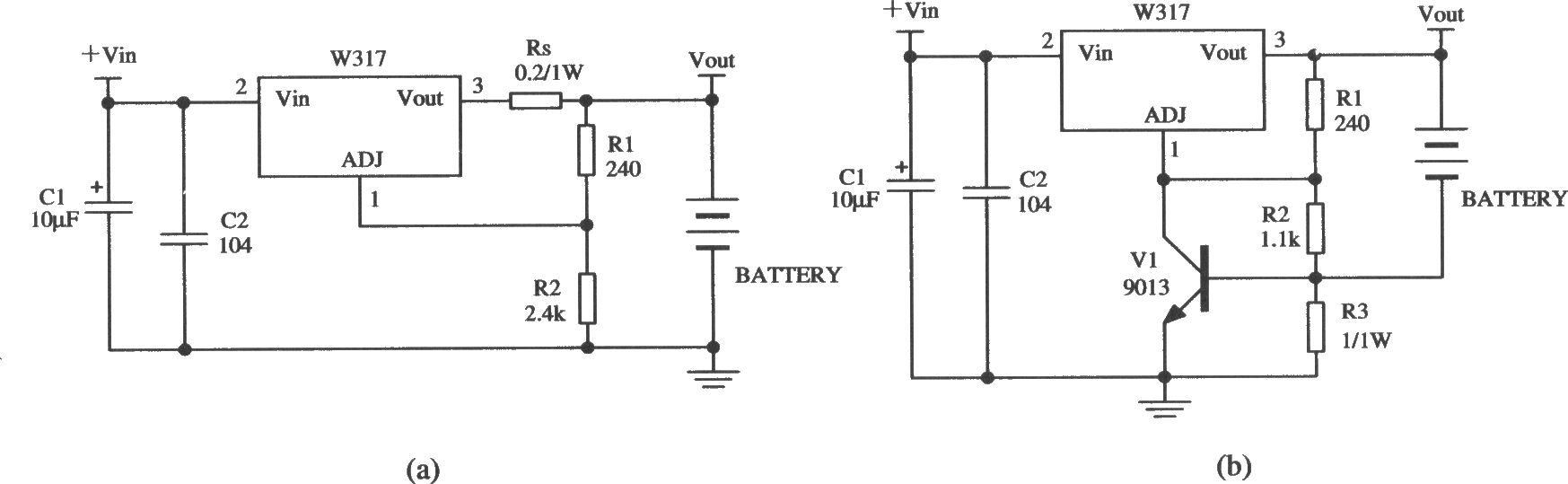由Wll7／W217／W317构成的电池充电应用电路