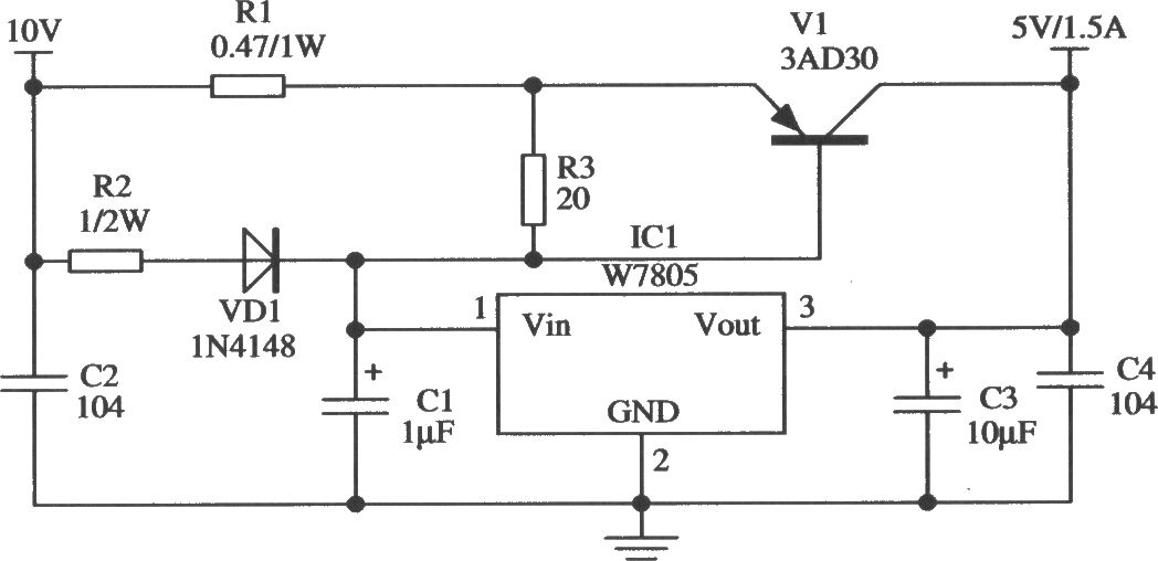 构成TTL电路供电电源的应用电路(W7805)