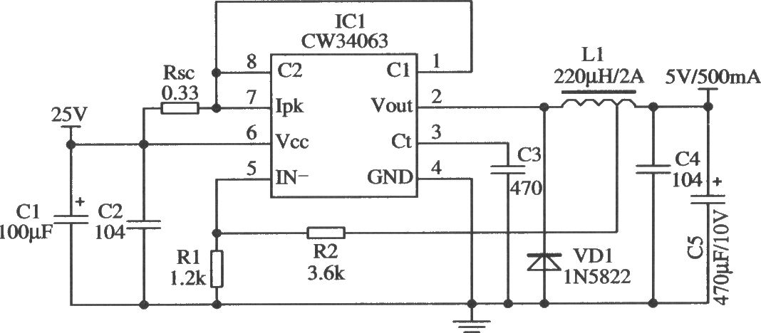 CW34063构成的降压型的典型应用电路