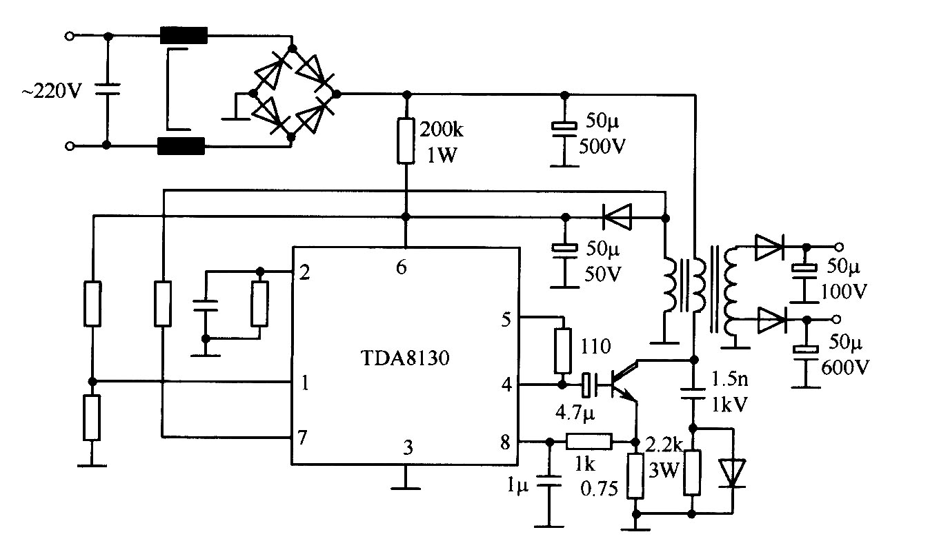 TDA8130典型应用电路（开关稳压电源）