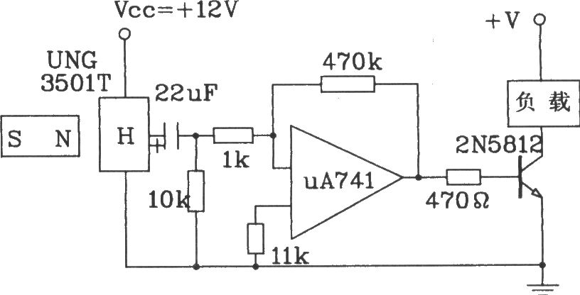 UGN-3501T霍尔传感器组成的计数器电路图