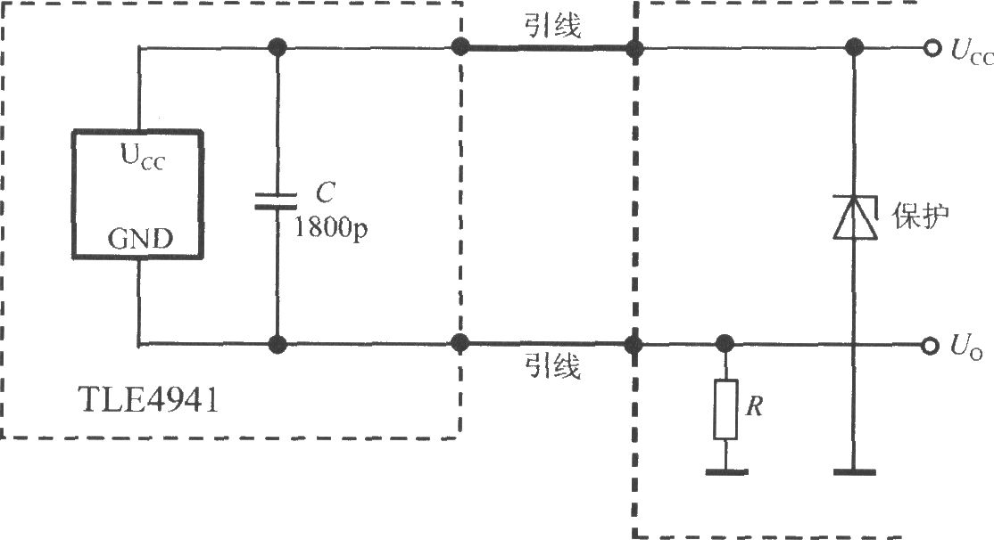 二线式智能霍尔传感器集成电路TLE4941的典型应用电路