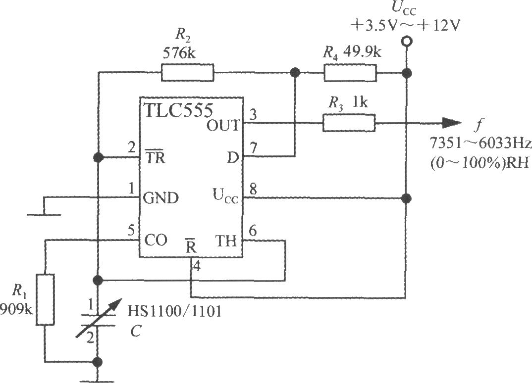 线性频率输出式相对湿度测量电路(湿度传感器