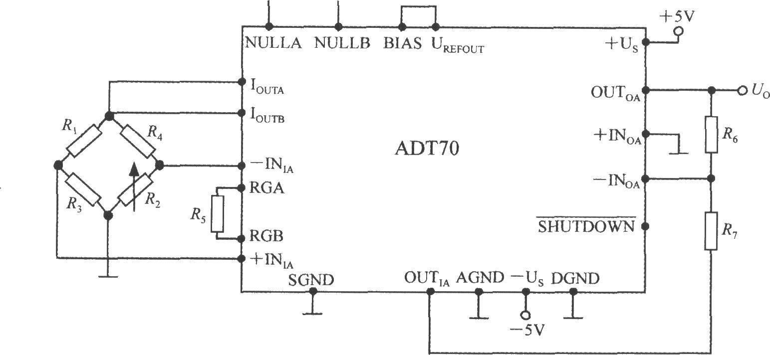 铂热电阻信号调理器ADT70ADT70在电阻应变仪中的应