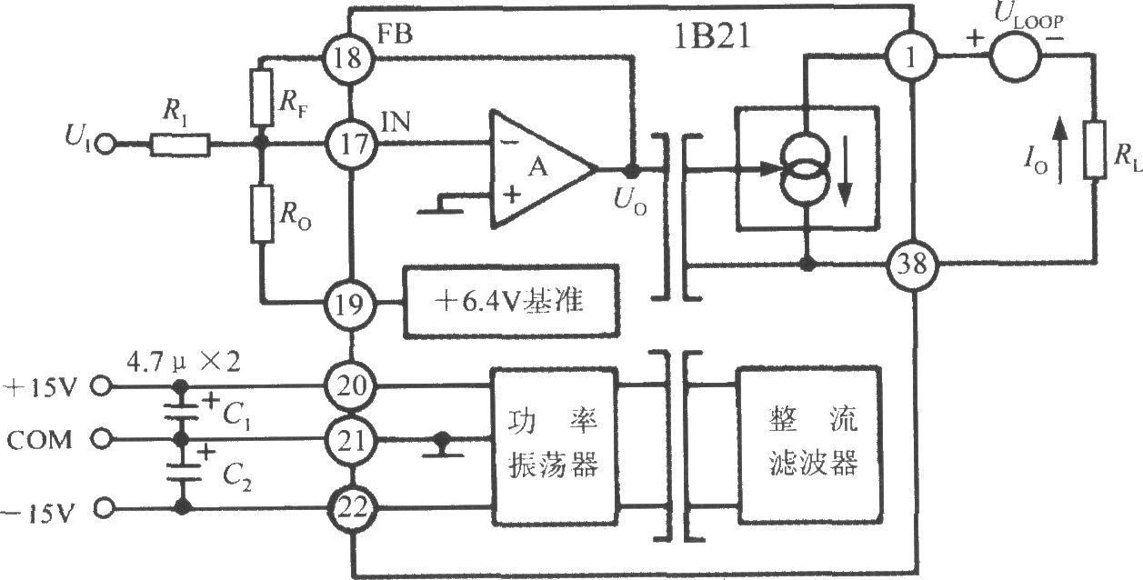 隔离式电压/电流传感器1B21的典型应用电路