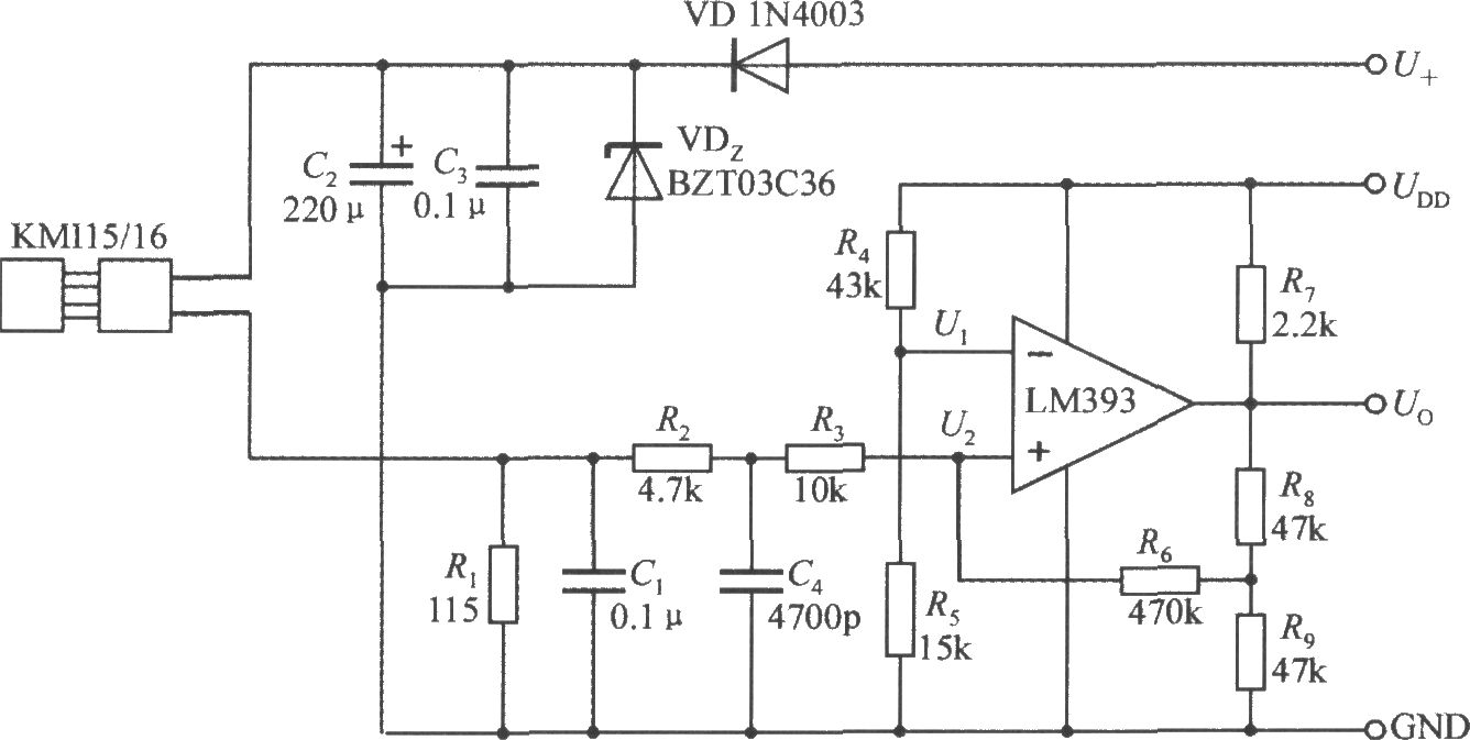 <b>由集成转速传感器KMI15/16构成的转速测量电路</b>