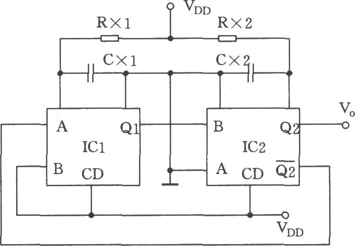 用双单稳态触发器CC4528构成的占空比和频率可调的多谐振荡器