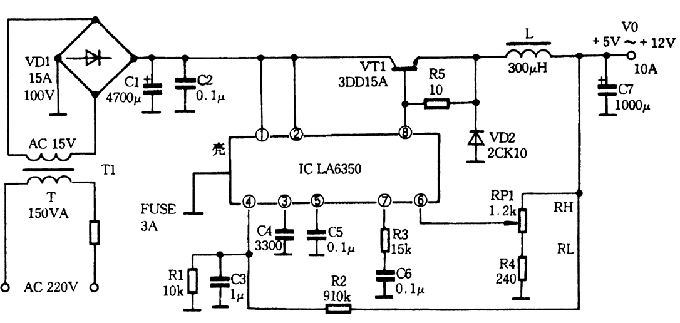 使用LA6350和3DD15制作大功率开关稳压电源