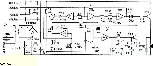 全自动水塔水位控制电路图