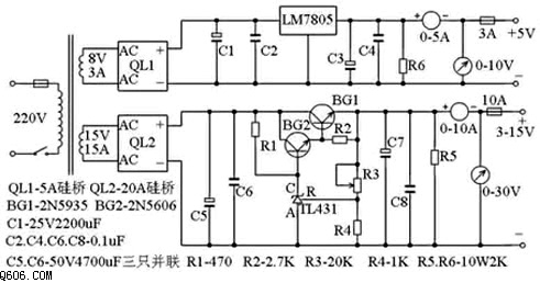 10A3～15V稳压可调电源电路图