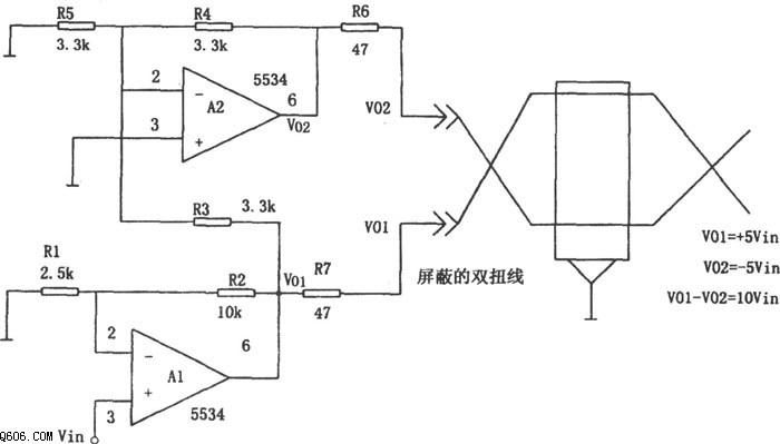 集成运放5534构成的差动负载缓冲器