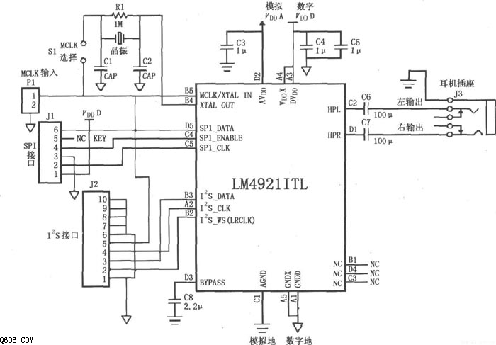 LM4921用于双声道耳机放大器的典型电路图