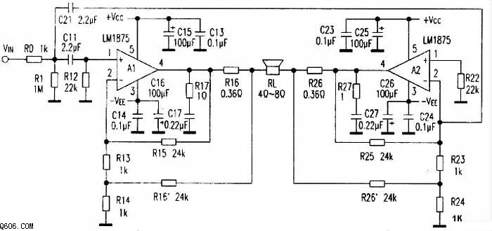 制作LM1875直流负反馈BTL功放电路