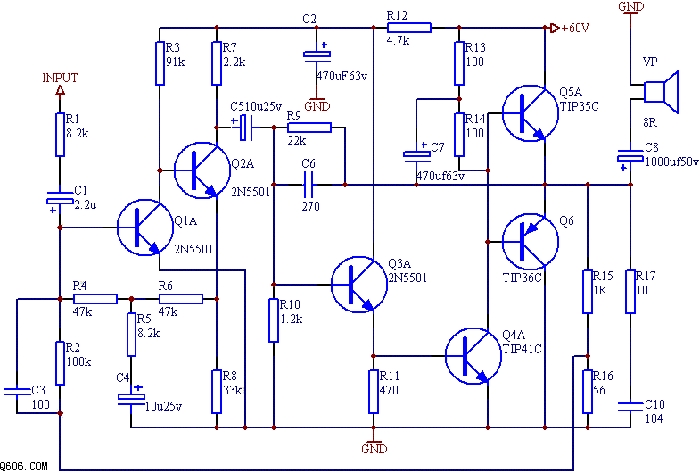 简易的分立元件50瓦高保真功率放大器