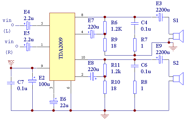 使用TDA2009制作功放电路图