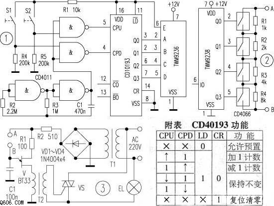 无线遥控加、减电阻网络电路图