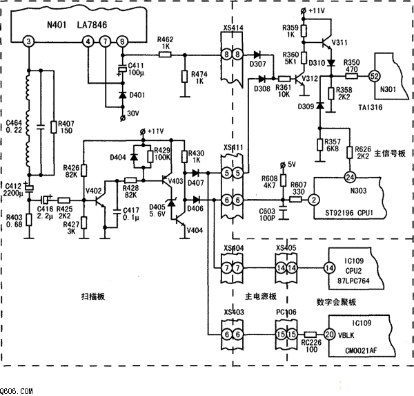 康佳60P机芯背投彩电场故障保护电路图