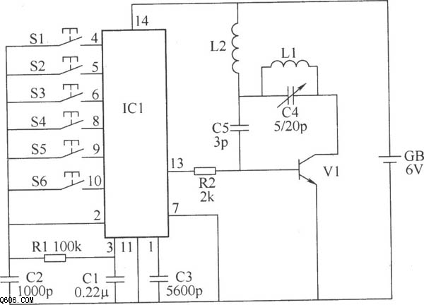 6m无线遥控开关电路