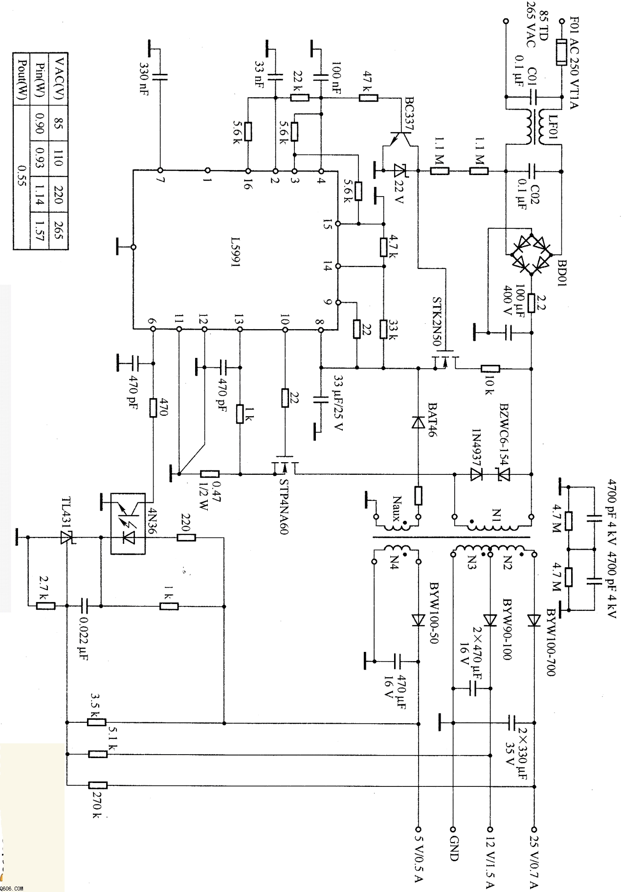 L5991 40W喷墨打印机电源中的应用电路图