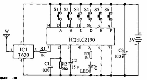 6路电器无线遥控电路图