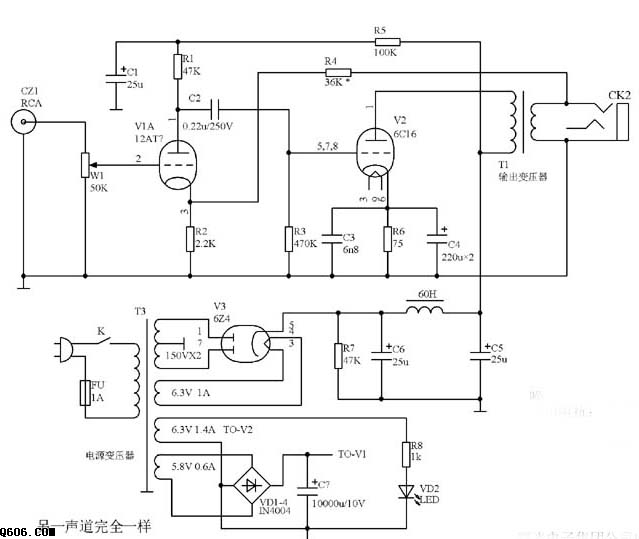 6C16A胆味耳机电路图