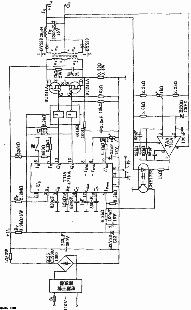 交流110v变直流12V/8A的开关电源电路图