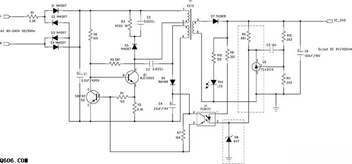 5V/400mA 开关电源电路图