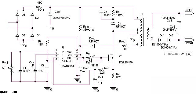 交流220V转直流600V开关电源电路