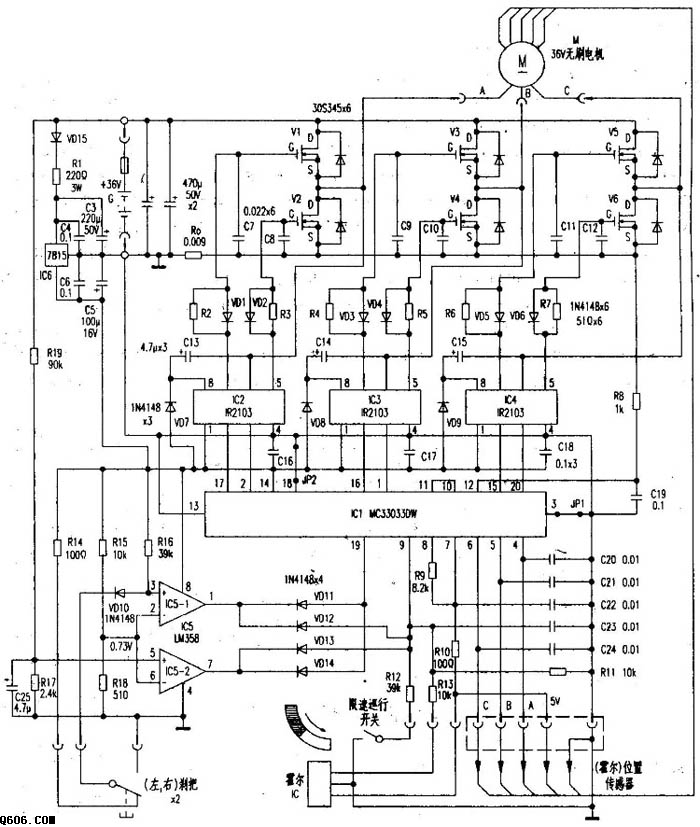 奥文WML36-180G电动自行车电路图