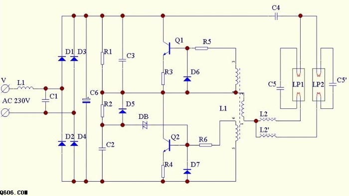 双管节能灯电子镇流器电路