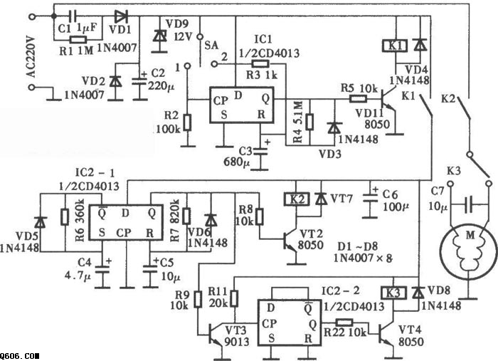 CD4013洗衣机电子定时器电路图