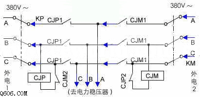 两路市电自动转换供电系统电路图