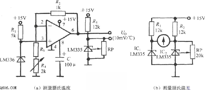 摄氏温度及温差测量电路图