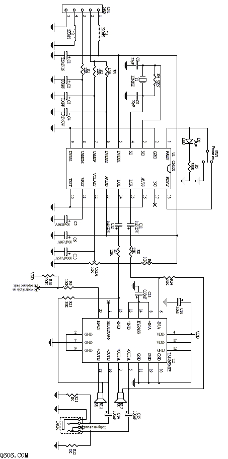 USB多媒体2.5W+2.5W音箱设计电路图