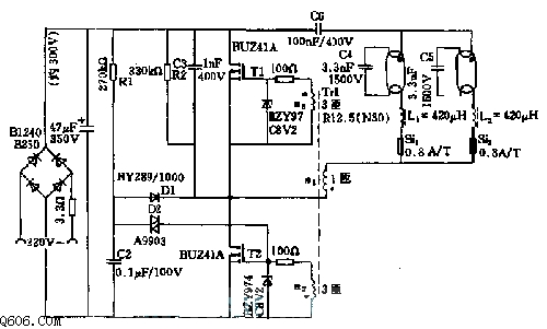 荧光灯用电子镇流电路图