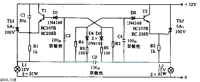 由电池供电的闪光灯电路图