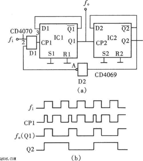 由CD4013组成的3-1脉冲分频电路图