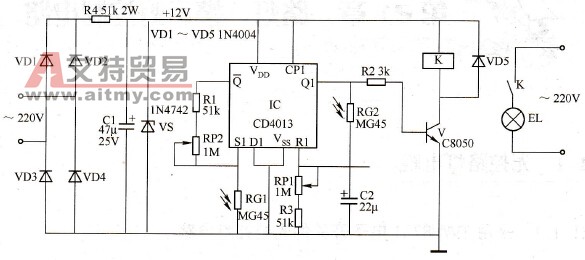 采用CD4013触发器的光控路灯电路