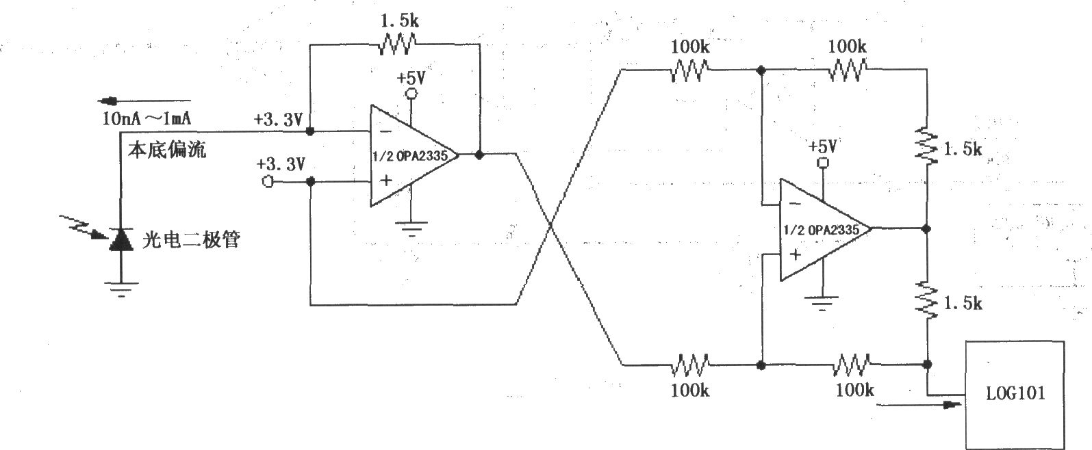 由LOG101与运放OPA2335构成的精密电流反向器／电流源电路二