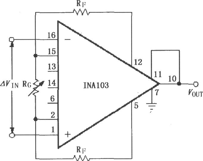 INA103用外部电阻设置增益放大器